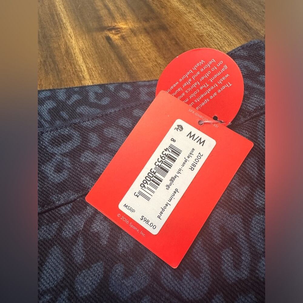 NWT SPANX Jean-ish Ankle Legging High Rise Pull On Jeans Blue Leopard Denim M - Picture 8 of 10